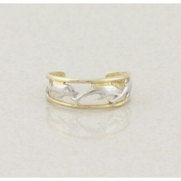 Unbranded Jewelry - 10k White Gold and Yellow Gold Dolphin Toe Ring Size 3 Adjustable